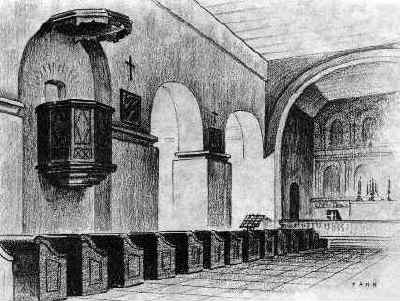 The interior of the church with three aisles